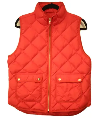 J.CREW Women's Size Large Excursion Quilted Puffer Vest Red Down Pockets Gold • $34.99