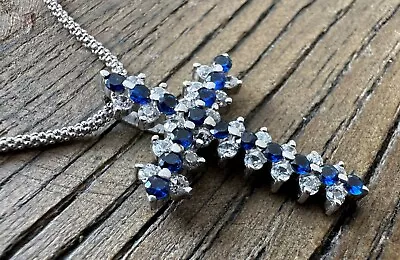 925 Sterling Silver High Quality Cubic Zirconia BLUE Cross Charm Pendant 11 • $28.95