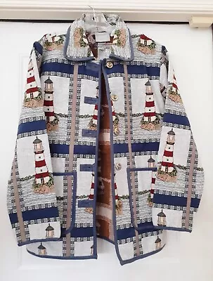 Blair Tapestry Jacket Coat Lighthouse Nautical Boat Women's Size Small VTG NWOT • $49.95
