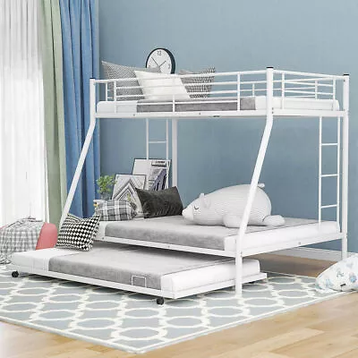 Metal Bunk Bed With Trundle Twin Over Full Bed Frame For Kids Teens Adults • $219.99