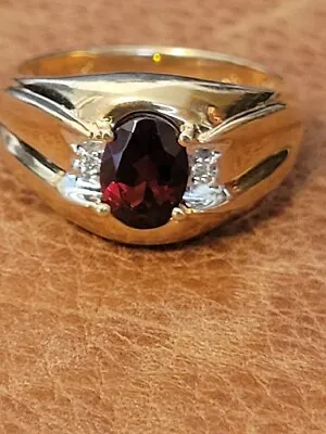 Mens Natural Genuine Garnet And Diamond Ring 10K Yellow Gold Size 9.25  • $625