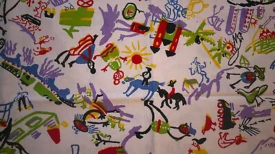 2.75 Yds Colorful Village Vat Dyed Hand Blocked Fabric Made In Mexico ~ Fun! • $64