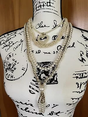 Curated Lot Of Faux Pearl Costume Jewelry Necklaces Earrings Grannycore Vintage  • $0.99