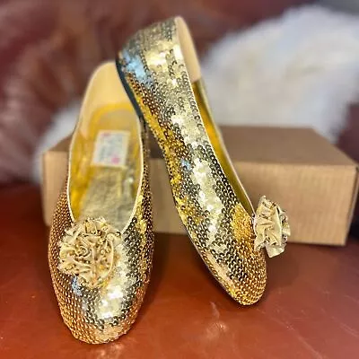New In Box Lacy After Noon Gold Sequined Flats With Bow Women's Size 7 • $18