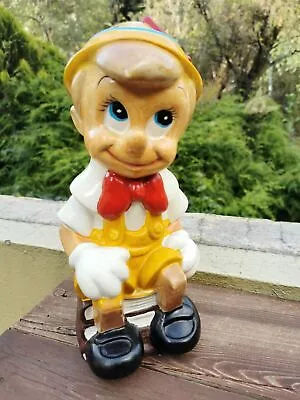 VINTAGE 1970's WALT DISNEY PINOCCHIO 10 1/2  TALL COIN BANK PLAY PAL PLASTICS • $51.41