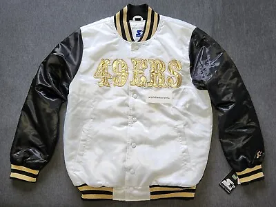 San Francisco 49ers White Black Gold Wordmark Satin Starter Jacket Medium • $249.95