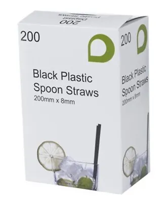 200 Black Spoon Drinking Straws For Slush Smoothies & Milkshakes 8mm For Parties • £6.69