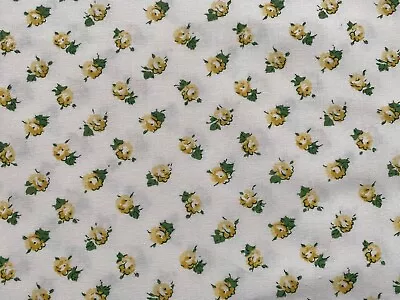 Vintage 1997 Laura Ashley Cotton Floral Curtain Fabric - Ditsy Yellow Roses • £12.99