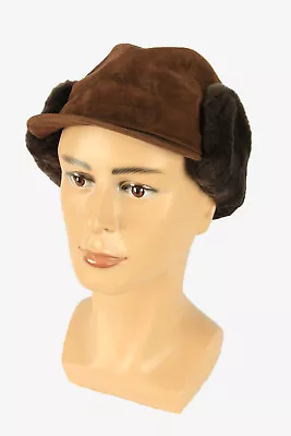 £12 • Buy Fur Suede Cap Hat Vintage Earflaps Ski Cossack 90s Brown Size 54 Cm - HAT2178