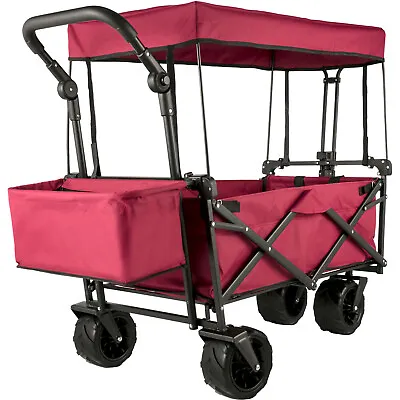 VEVOR Folding Wagon Cart Collapsible Folding Garden Cart W/ Shade Beach Utility • $99.99