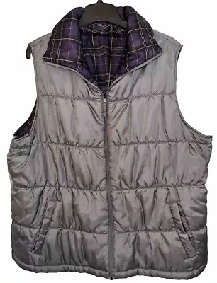 Puffer Vest Gray And Purple Plaid Reversible Full Zip Winter Warm Merona Size 4 • $24