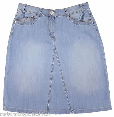 Ladies New Stretch Denim Blue Wash Knee Length Skirts Regular Size Ex Highstreet • £11.95