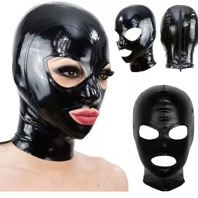 US Latex Hood Mask Open Eyes Open Mouth Mask Zipped Head Cover Cosplay Costume • $7.35