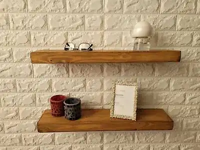 £0.99 • Buy Rustic Solid Wooden Floating Shelf + Brackets Handmade Various Colours/Sizes