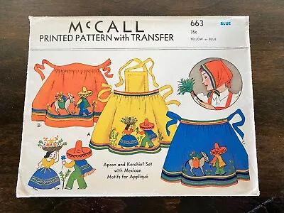 Vintage McCall's Sewing Pattern Apron Full Half Mexican Motifs Applique 663 • $34.99