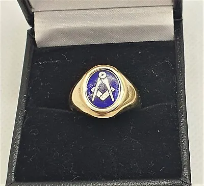 Masonic Nice Hallmarked 9ct Gold & Blue Enameled Secret Swivel Ring. Size N. • £250