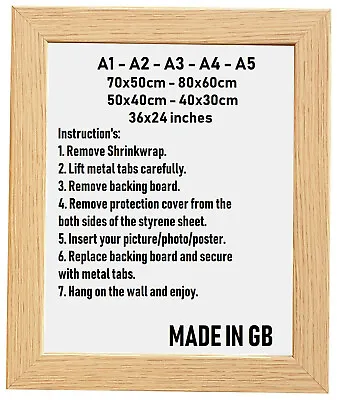  A1 A2 A3 A4 A5 Oak Picture Frames 36x24inch 70x50cm 80x60cm Poster Frames • £4.49