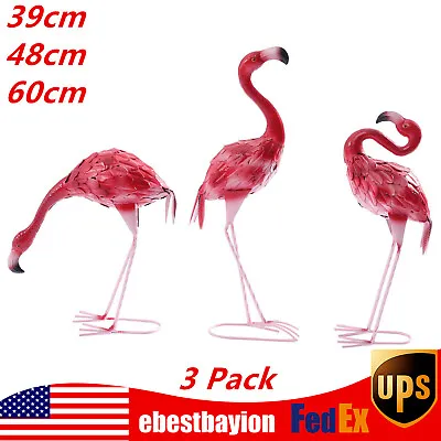 3 Pack Vintage Garden Flamingo Statue Metal Sculpture Pink Animal Yard Art 🔥 • $55.10