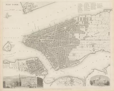 NEW YORK CITY Antique Town City Map Plan. Manhattan Brooklyn Jersey. SDUK 1844 • £650