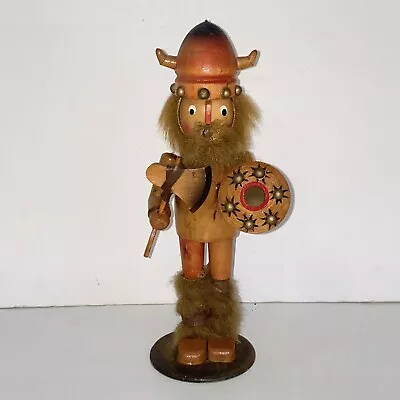 Vintage Wooden Nutcracker Smoker Viking Warrior With Axe & Shield 10  Smokeman • $54.99