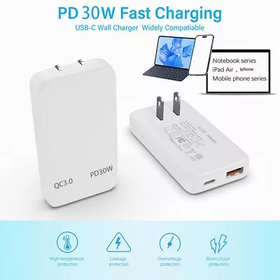 USB-C Flat Wall Plug Charger 30W Slim Fast Charging Power Adapter For IPhone US • $14.20