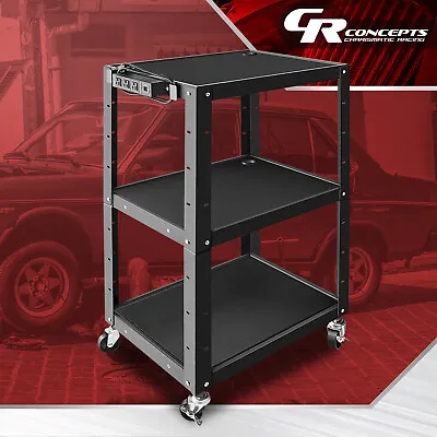 3-layer Utility Steel AV Cart With Lockable Wheels Power Strip Rolling Shelf • $129.99