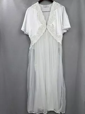 Vintage Val Mode Peignoir Set Womens Large Satin Bridal Coquette Chiffon Lace • $109.95