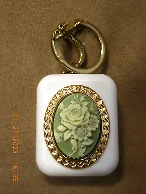 Vintage Sankyo Music Box Keychain Floral Green Cameo  Deck The Halls (see Video) • $20