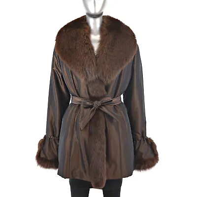 Taffeta Jacket With Rabbit Lining And Removeable Fox Trim- Size M-L • $385