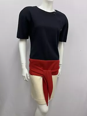 Vintage Oscar De La Renta Dress Color Block Navy Red Beige Front Tie Size 8 • $98