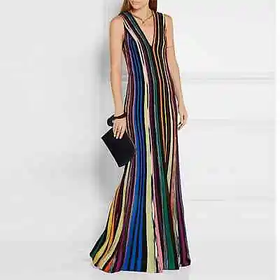 Missoni Striped Lurex Knit Sleeveless Maxi Dress Multicolor Rainbow 40 4 • $699.99
