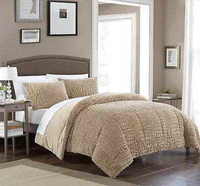 Alligator 3 Piece Set Faux Fur Micro Mink Skin Bedding Queen (Comforter) Taupe • $198.65