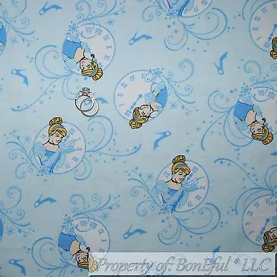 BonEful Fabric FQ Cotton Flannel Quilt VTG Blue Disney Princess Cinderella Clock • £13.97