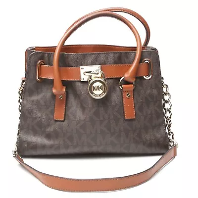 Michael Kors Hamilton Shoulder Bag Leather Coated Canvas Brown Monogram READ • $62.51