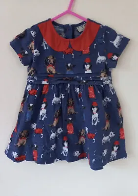 £5.99 • Buy Next 9-12 Month Girls L Retro Dog Dress Blue Red
