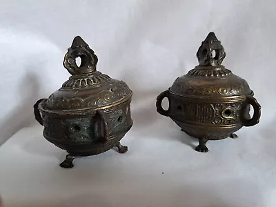 Pair Of Old Vantines Small Incense Burners Asian Theme About 3 Inches Tall • $40