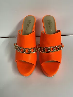 MIXX SHUZ Orange Peep Toe Chunky Heels Size 7.5 • $19.99