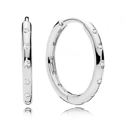Pandora Droplets Genuine SILVER Hoop Earrings + Free Gift Pouch 286244CZ • £19.66