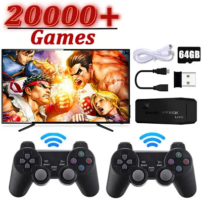 Wireless TV Game Stick Console 4K HDIM Built-in 64GB 20000+Retro Games+2 Gamepad • £17.98