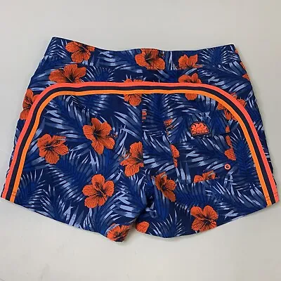 Mens Sundek Swim Trunks Bathing Suit Size 34 Blue Orange Floral Board Short • $38.22