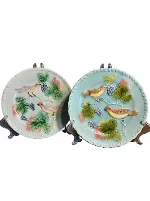 Vintage German Majolica Turquoise Blue Bird And Grape Pair Of Plates W Germany  • $80