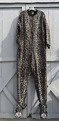 NICK AND NORA Mens One Piece Zippered Footed Pockets Leopard Pajamas PJ XXL • $24.99