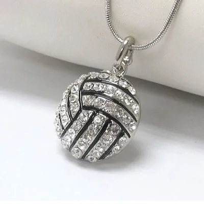 3D Crystal Rhinestone Volleyball Pendant Snake Chain Necklace Unisex Jew_-_ • $6.69