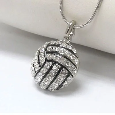 3D Crystal Rhinestone Volleyball Pendant Snake Chain Necklace Unisex Jewel-'h • $7.10