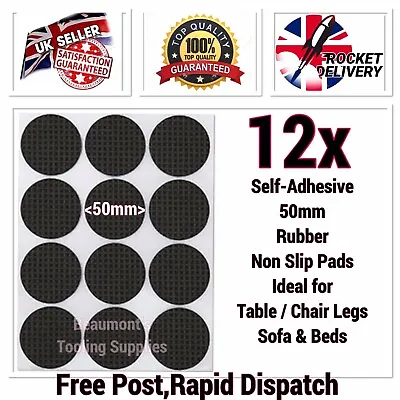 12 X Self Adhesive 50mm Rubber Non Slip Protector Pads Chair Leg Sofa Table Feet • £5.49