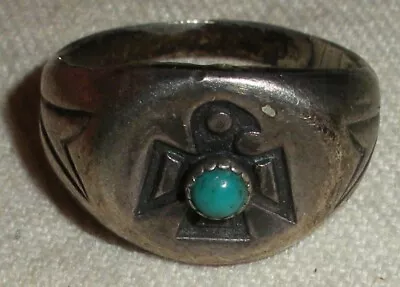 VINTAGE NAVAJO TURQUOISE THUNDERBIRD STERLING SILVER RING SIZE 8 1/4 Vafo • $49.99