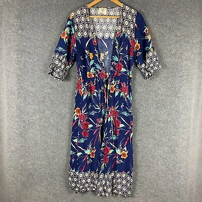 Isabella Boho Kimono Womens One Size Blue Red Over Shirt Cover Up Top Flower • $19.95