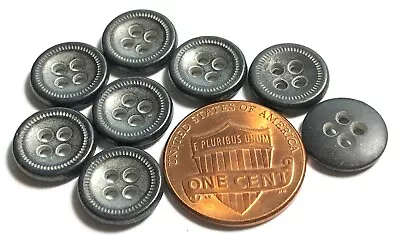 8 Small Concave Dark Gray Tone Metal 4-Hole Sew-through Buttons 11mm 7/16  12292 • $5.69