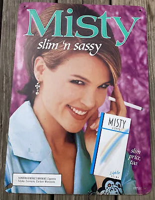 “ VINTAGE MISTY SLIM ‘N SASSY CIGARETTES Banned Embossed 1995 Advertising Sign” • $35