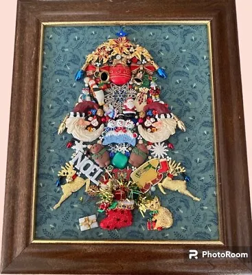 FRAMED JEWELRY ART OOAK Recycle Upcycle Vintage Christmas Tree • $25